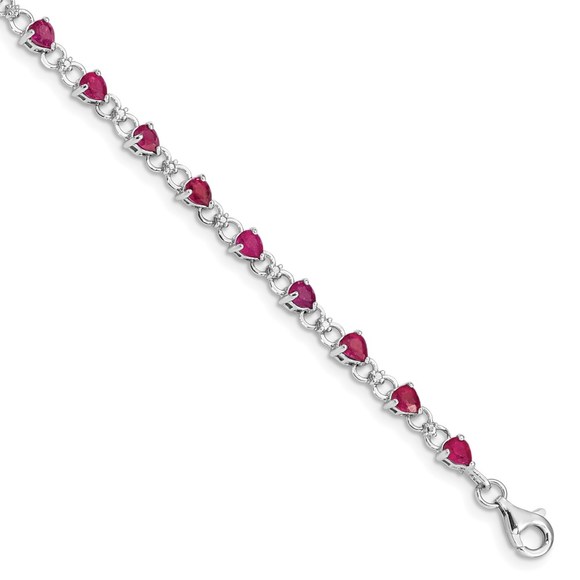 925 Sterling Silver Composite Ruby July Birthstone & Diamond Bracelet, 7" Length - Picture 1 of 6
